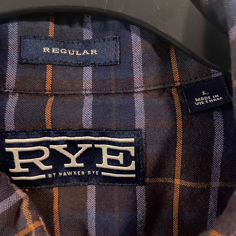 Hawker Rye Blue and Brown Plaid Casual Button Down Shirt Size L - Picture 2 of 5